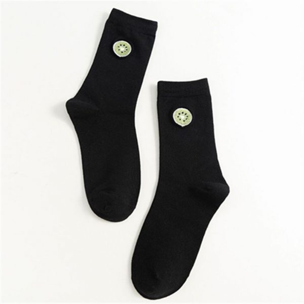 Girls Embroidery Cute Cartoon Fruit Avocado Banana Cherry Peach Kiwi Pineapple Socks