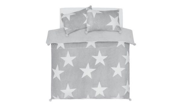Fleece Single Bedding Set with Gray Stars Design