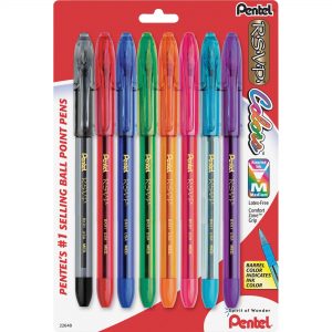 Pentel RSVP COLORS Ballpoint Pen, (1.0mm) Medium Line, Assorted Ink (A/B/C/D/F/P/S/V), 8-Pk