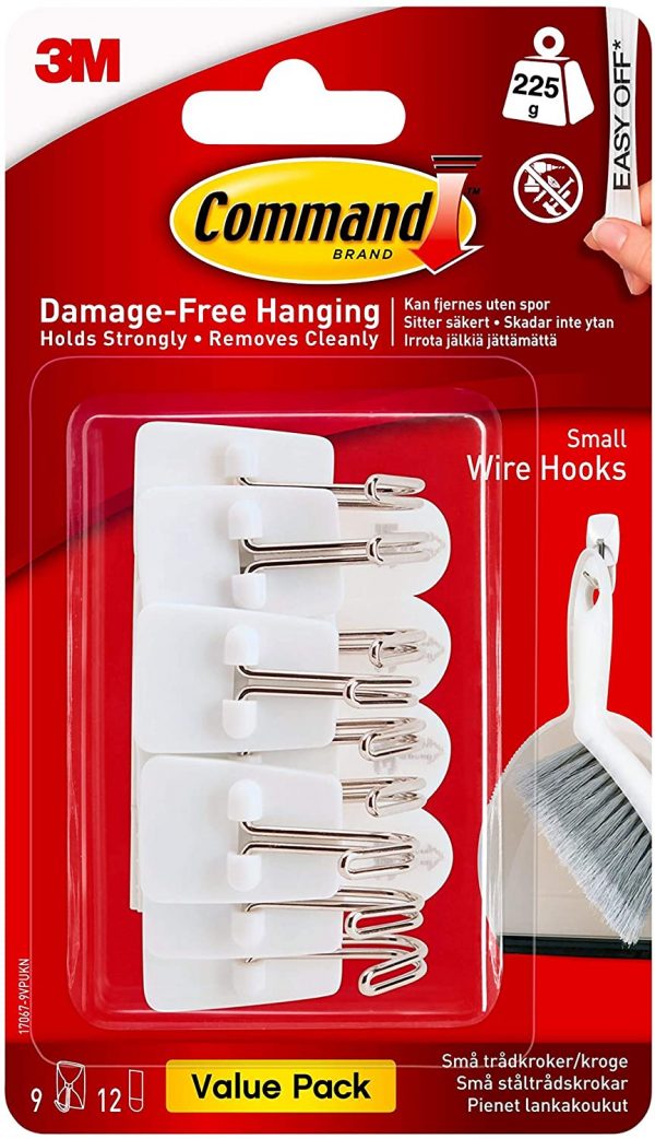 Command Small Wire Hooks, Value Pack of 9 Hooks and 12 Command Adhesive Strips